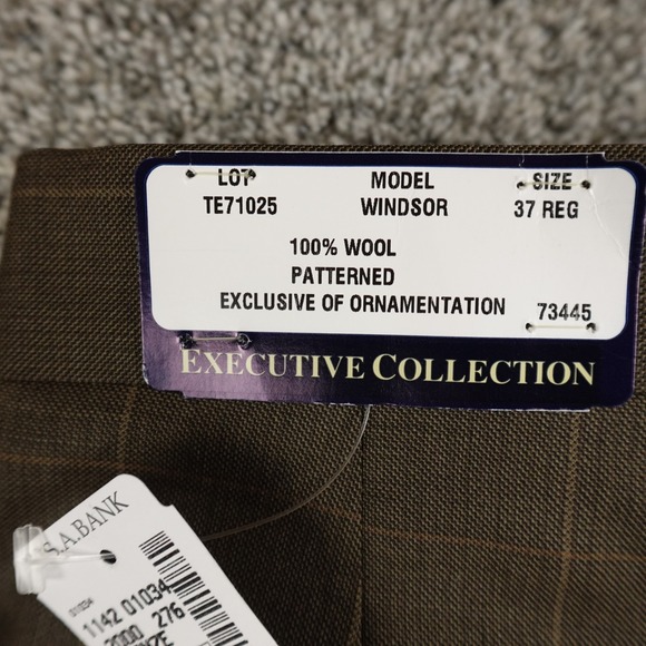 NEW Jos A Bank Pants Mens 37R Brown Wool Trousers Dress Slacks Pleated Career